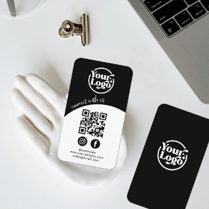 Connect With Us QR Code Logo Social Media Black Business Card