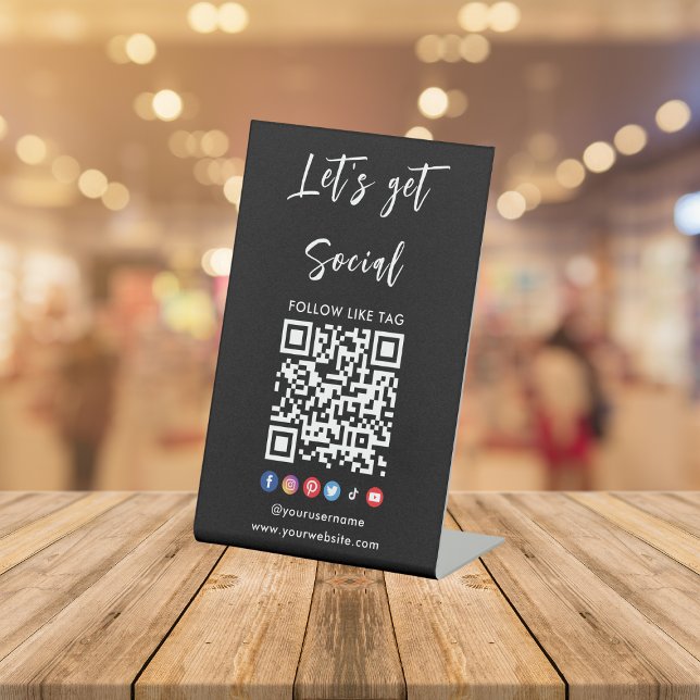 Connect With Us Qr Code Professional Black Pedestal Sign (Creator Uploaded)