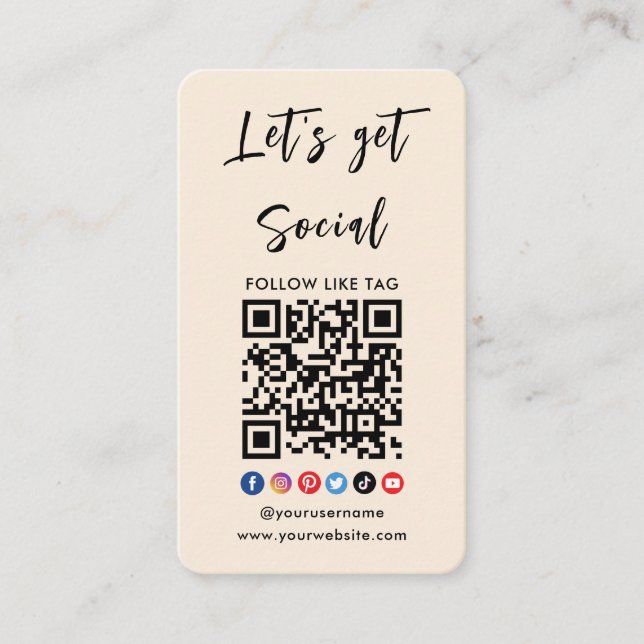 Connect With Us Qr Code Professional Trendy Boho Business Card (Front)