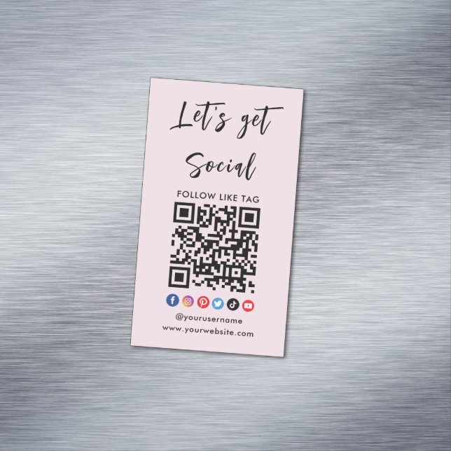 Connect With Us Qr Code Professional Trendy Pink Magnetic Business Card (In Situ)