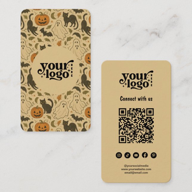 Connect With Us QR Code Retro Spooky Halloween Business Card (Front/Back)