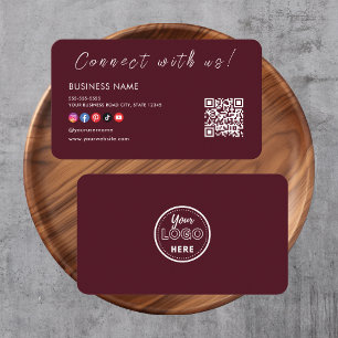 Connect with us Qr Code Social Media Burgundy Business Card