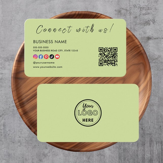 Connect with us Qr Code Social Media Lime Green Business Card (Creator Uploaded)