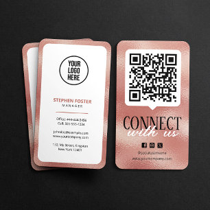 Connect With Us QR Code Social Media Rose Gold Business Card