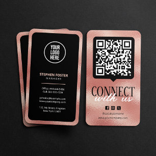 Connect With Us QR Code Social Media Rose Gold Business Card