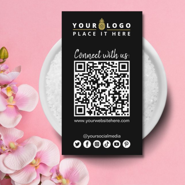 Connect With Us QR code Social Media Simple Black Business Card (Creator Uploaded)