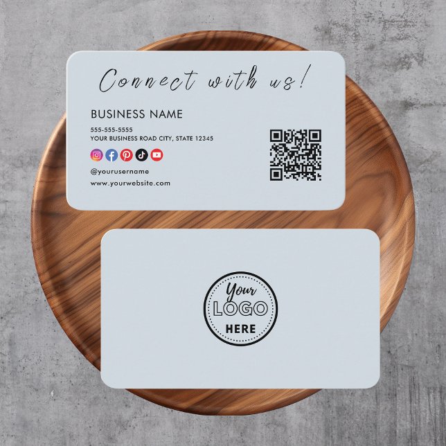 Connect with us Qr Code Social Media Soft Navy Business Card (Creator Uploaded)