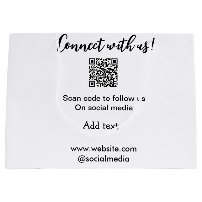 Connect with us scan QR code add website email  Large Gift Bag (Front)
