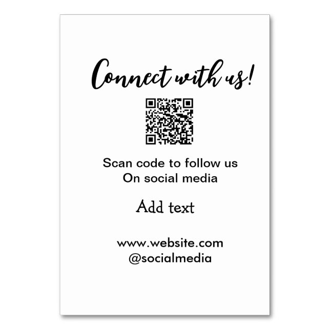 Connect with us scan QR code add website email  Table Number (Front)