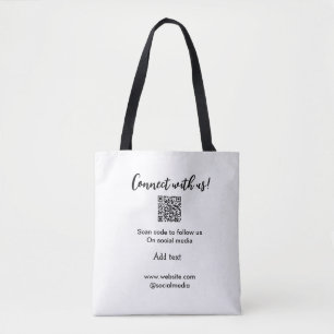 Connect with us scan QR code add website email  Tote Bag