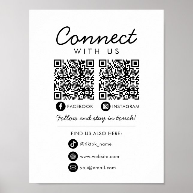Connect with Us Social Media 2 QR Codes Website Poster (Front)