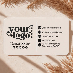Connect With Us Social Media Contact Info Beige Business Card