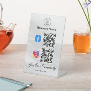 Connect with us Social Media Instagram Facebook qr Pedestal Sign