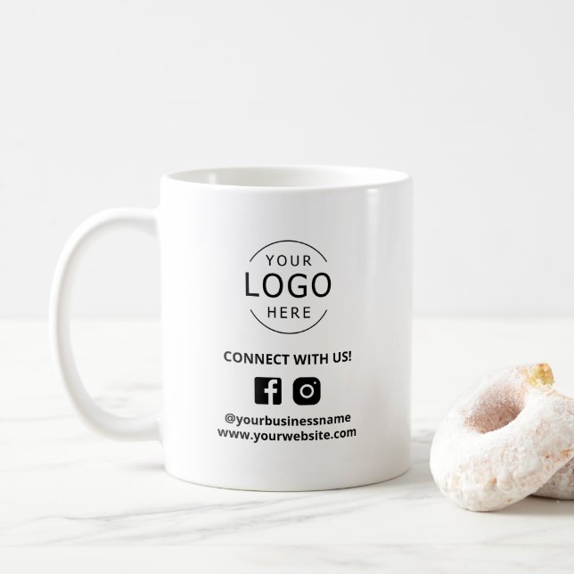 Connect With Us Social Media Marketing Your Logo Coffee Mug (With Donut)