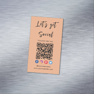 Connect With Us Social Media Modern Orange Qr Code Magnetic Business Card