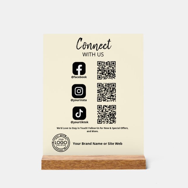 Connect with us Social Media QR code Acrylic Sign (Front)