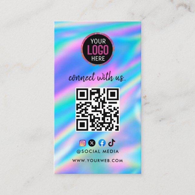 Connect with us | Social Media QR Code Black Busin Business Card (Front)