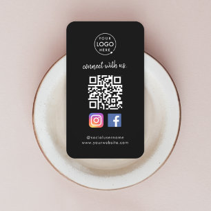Connect with us Social Media QR Code Black Business Card