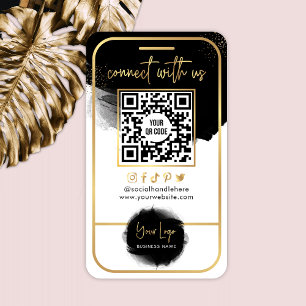 Connect With Us Social Media QR Code Black & Gold Business Card