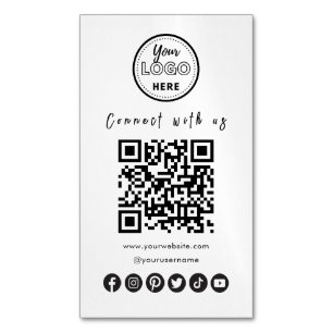 Connect With Us Social Media QR Code Black White Magnetic Business Card