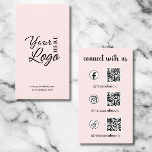 Connect With Us Social Media QR Code Blush Pink Business Card