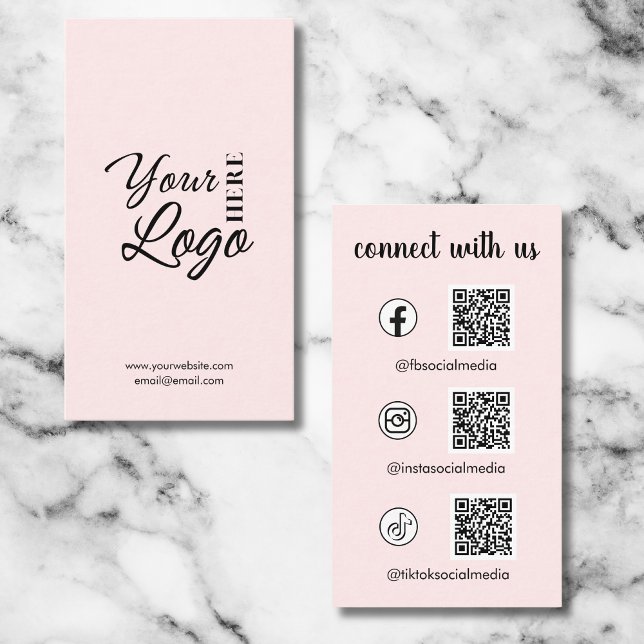 Connect With Us Social Media QR Code Blush Pink Business Card (Creator Uploaded)