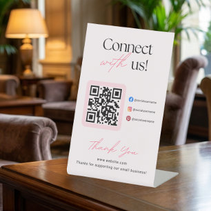 Connect With Us Social Media QR Code Business Pedestal Sign