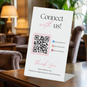 Connect With Us Social Media QR Code Business  Pedestal Sign