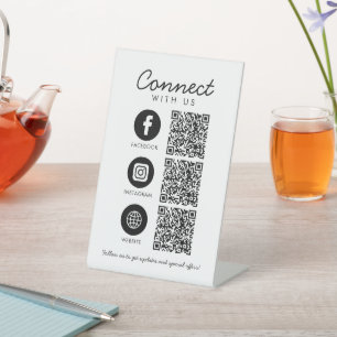 Connect with Us Social Media QR Code Business Pedestal Sign