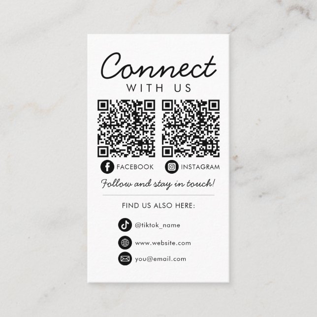 Connect with Us Social Media QR Code Company Logo Business Card (Front)
