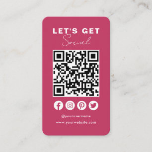 Connect With Us Social Media QR Code Hot Pink Business Card