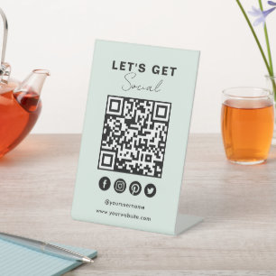 Connect With Us Social Media QR Code Light Green Pedestal Sign