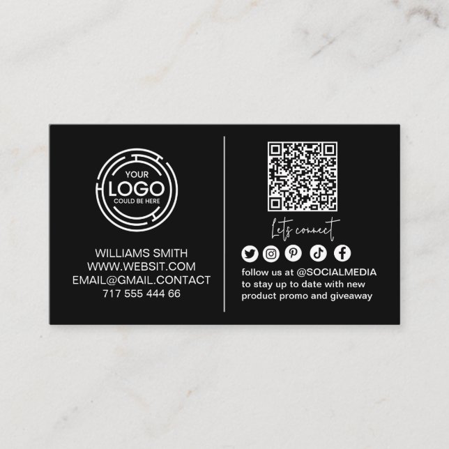 Connect with Us Social Media Qr Code Logo Business Card (Front)
