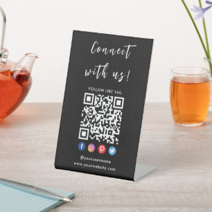 Connect With Us Social Media Qr Code Logo Modern Pedestal Sign