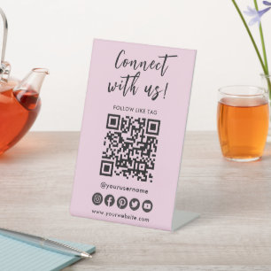 Connect With Us Social Media QR Code Logo Pedestal Sign
