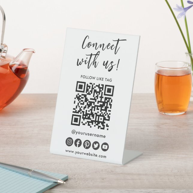 Connect With Us Social Media QR Code Logo Pedestal Sign (In SItu)