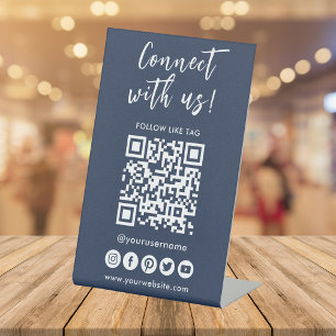 Connect With Us Social Media QR Code Logo Pedestal Sign