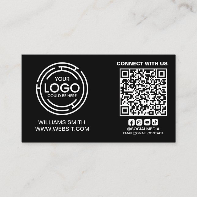 Connect with Us Social Media Qr Code Logo Simple Business Card (Front)