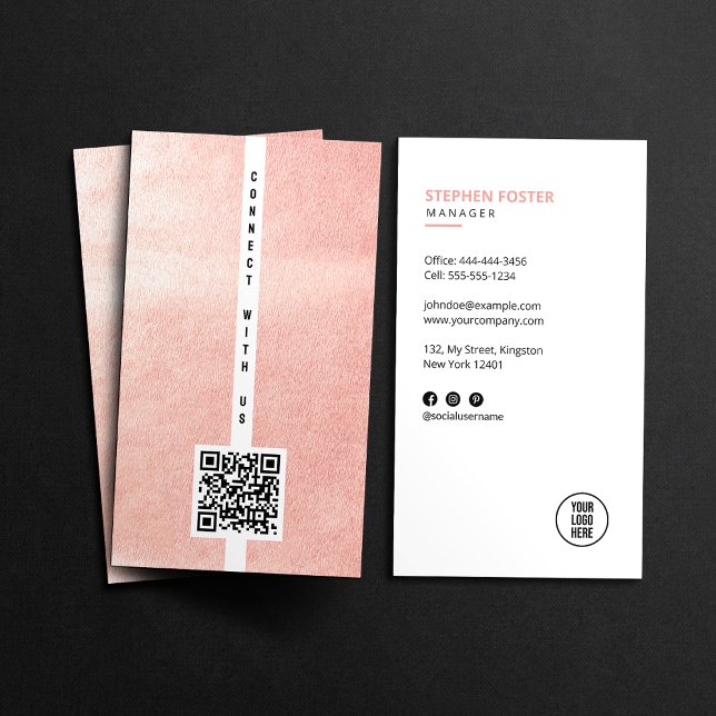 Connect With Us Social Media QR Code Logo white Business Card (Creator Uploaded)