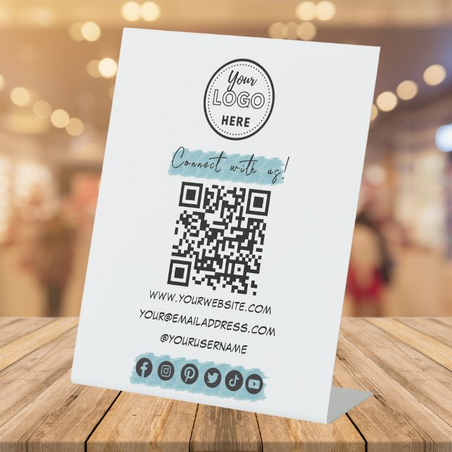 Connect With Us Social Media QR Code Minimalist Pedestal Sign (Creator Uploaded)