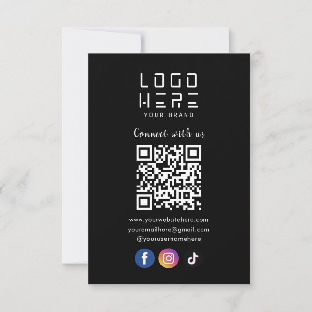 Connect With Us Social Media QR Code Modern Black Invitation (Front)