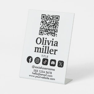 Connect with us Social Media QR Code Modern Pedestal Sign