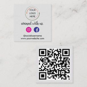 Connect with Us Social Media QR Code Modern Square Business Card