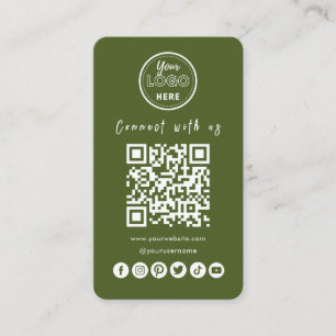 Connect With Us Social Media QR Code Moss Green Business Card