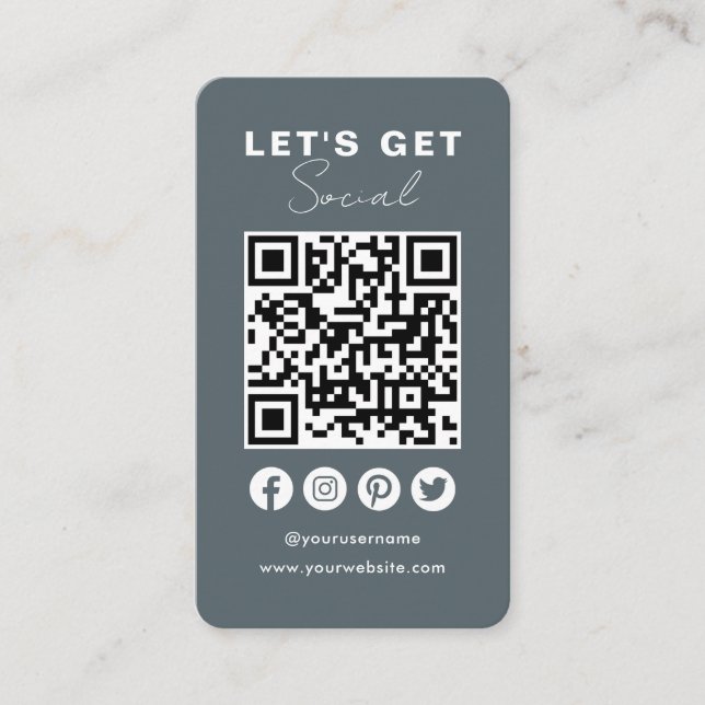 Connect With Us Social Media QR Code Navy Business Card (Front)