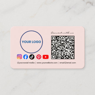 Connect with us Social Media QR Code Pink Business Card