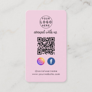 Connect with us Social Media QR Code Pink Business Card