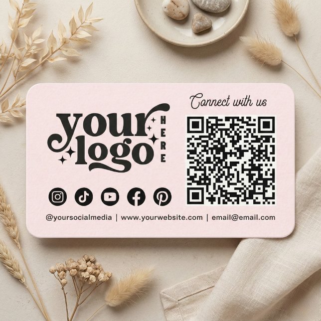 Connect with us Social Media QR Code Pink Business Card (Connect with us Social Media QR Code Pink Business Card)