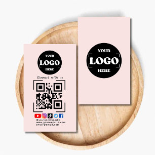 Connect with us Social Media QR Code Pink Business Card