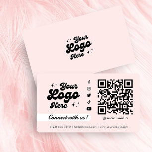 Connect with us Social Media QR Code Pink Business Card